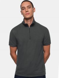 Graues Zip Polo Herren aus Piqué mit Reißverschluss – nachhaltig, pflegeleicht und industriewäschetauglich